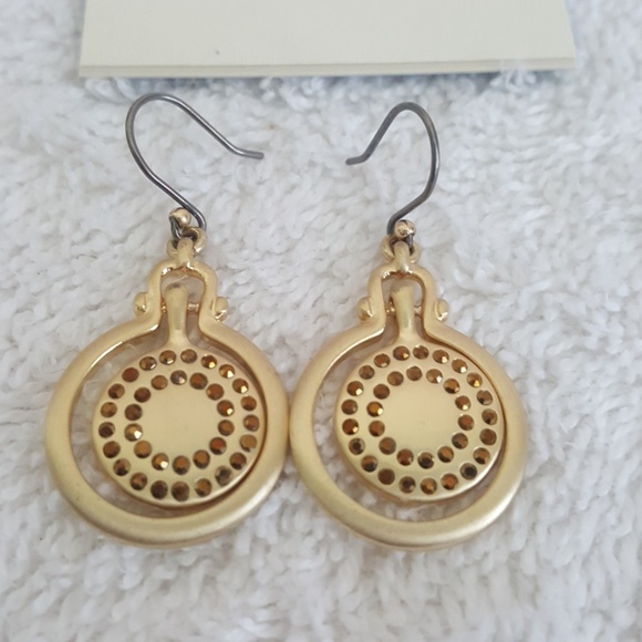 New Lucky Brand Gold Tone Pave Drop Earrings - Picture 3 of 5